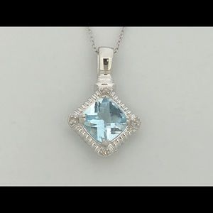 Natural Blue Topaz with Natural Diamond Pendant